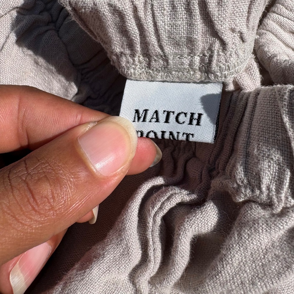 Match Point Linen Pants Large Taupe Wide Leg Cropped Elastic Waist Made in USA - Picture 5 of 7